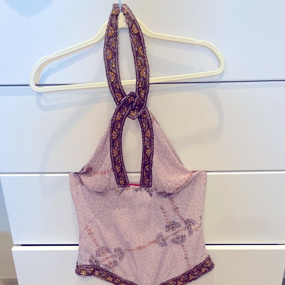 Sequin detailed lilac dressy halter top